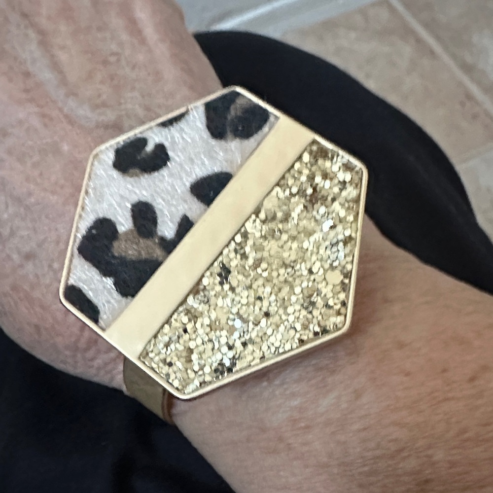 Hexagonal Leopard and Glitter Bracelet